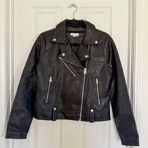 Topshop Faux Leather Biker Jacket in Black Size 10